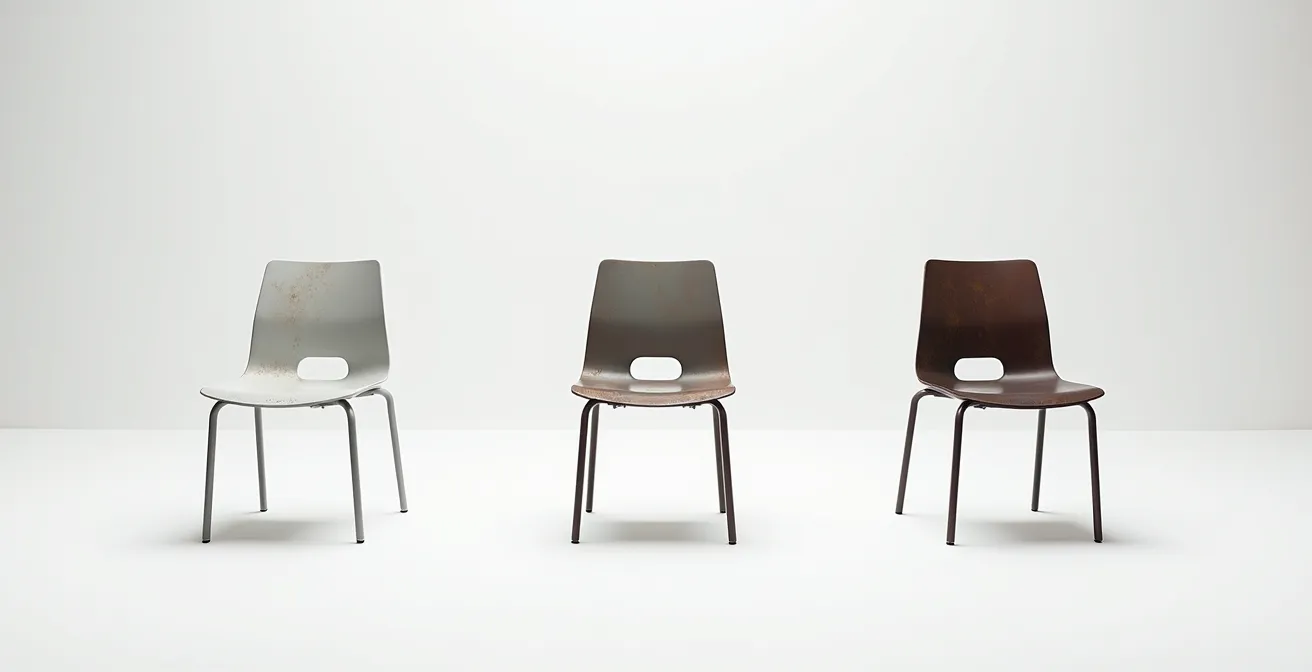 Comparaison visuelle de l'évolution d'un salon de jardin aluminium sur plusieurs années